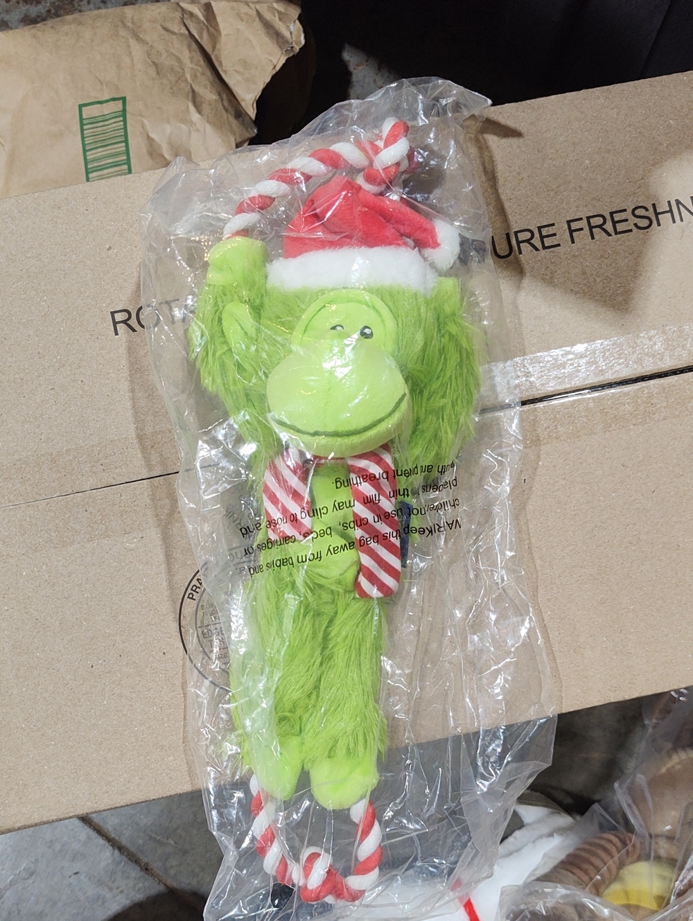 Plush Green Holiday Monkey Dog Toy with Rope - New